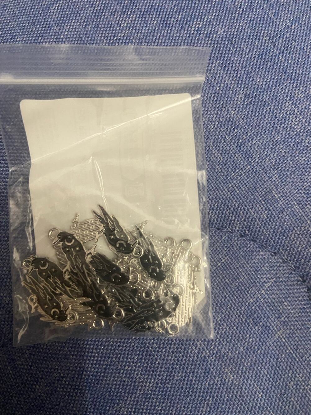 Black Raven charms bag Silver tone